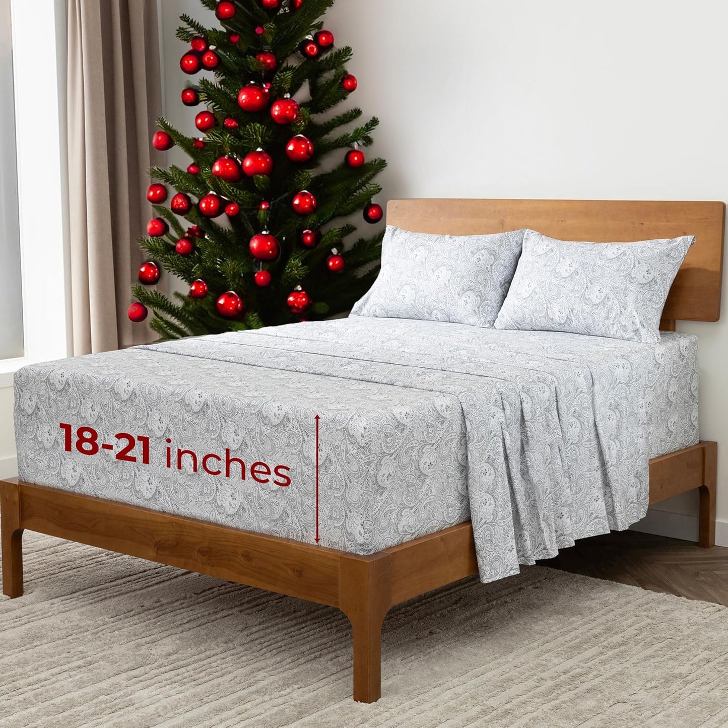 Mellanni Extra Deep California King Sheets - 4 PC Iconic Collection Bedding - Luxury, Ultra Soft, Cooling Bed Sheets - Wrinkle, Fade, Stain Resistant (Cal King, Paisley Gray)