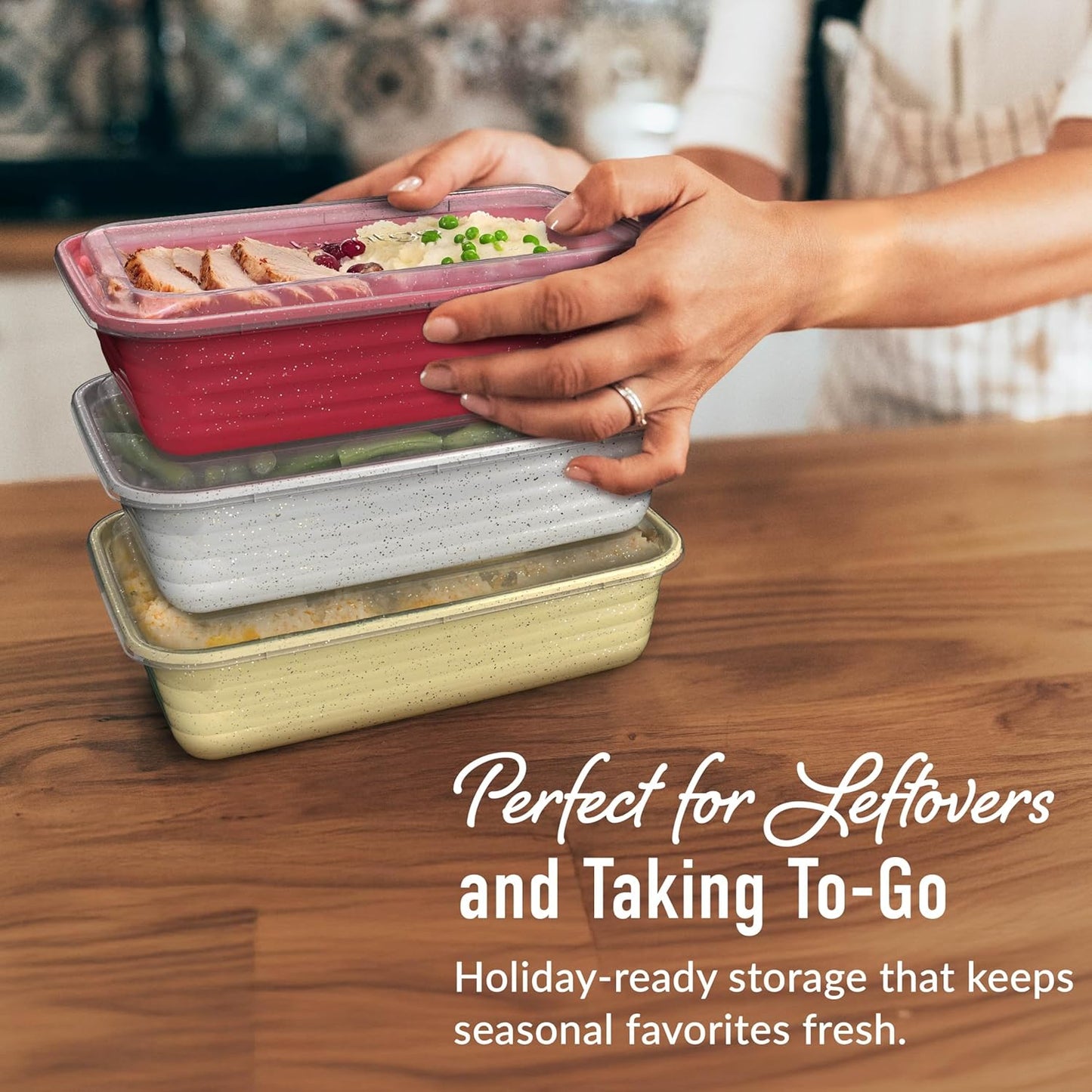 Bentgo Prep 60-Piece Holiday Food Storage Set - 1-Compartment Meal Prep Containers, 4-Cup Capacity, Reusable, Durable, PFAS & BPA-Free, Microwave/Freezer/Dishwasher Safe (Holiday Glitter Collection)