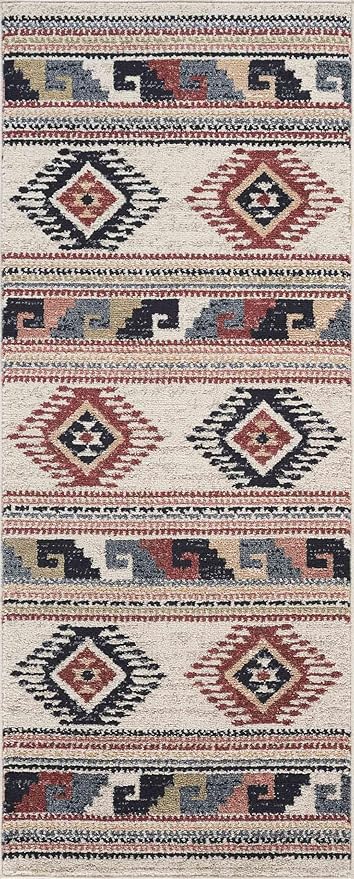 Abani Multicolor Southwestern Design 2'6" x 6' (3x6) Area Rug - Non-Shed Orange, Grey & Beige Tribal Pattern Dining Room Carpet Rugs