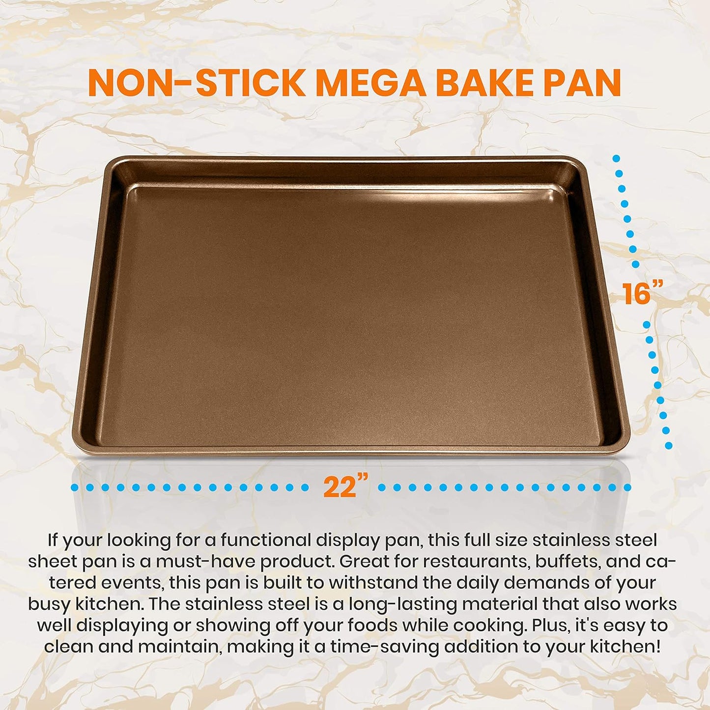NutriChef Nonstick XL Cookie Sheet Baking Pan - Extra Large 22" x 16" Carbon Steel Oven Baking Sheet for Pastries, Desserts, & More - Dishwasher Safe, Gold