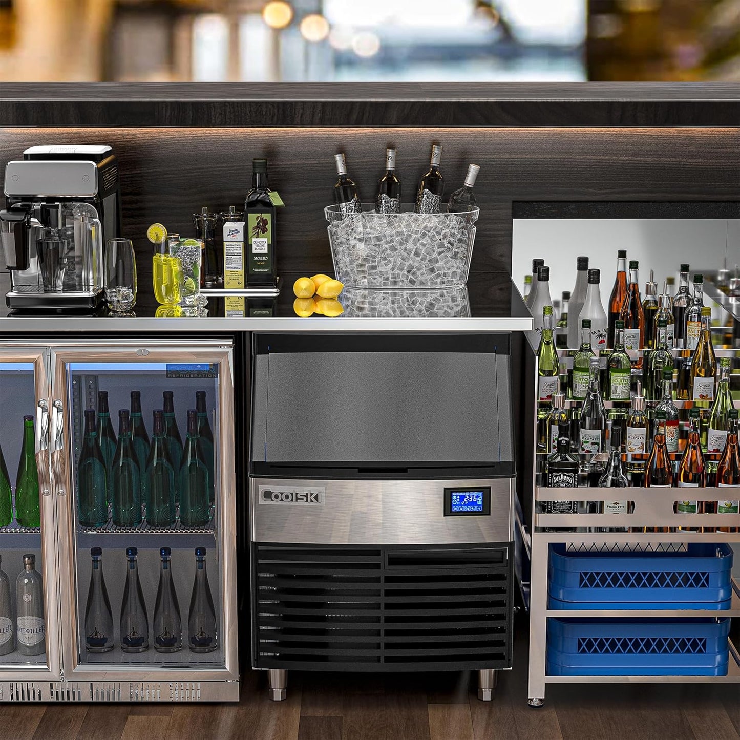 Commercial Ice Maker Machine 200LBS/24H, 26’’ Under Counter Ice Machine with 80LBS Storage Capacity, Stainless Steel Ice Maker for Restaurant/Bar/Home, Air Cooled/Clear Ice Cubes/ETL Approved