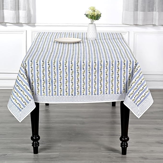 Ridhi Dolphin Grey Hand Block Print Cotton Rectangle Tablecloth 108 x 70 inch-Reusable Table Cover Decorative Everyday Use for Dining Room, Farmhouse, Thanksgiving, Christmas Wedding, Fall