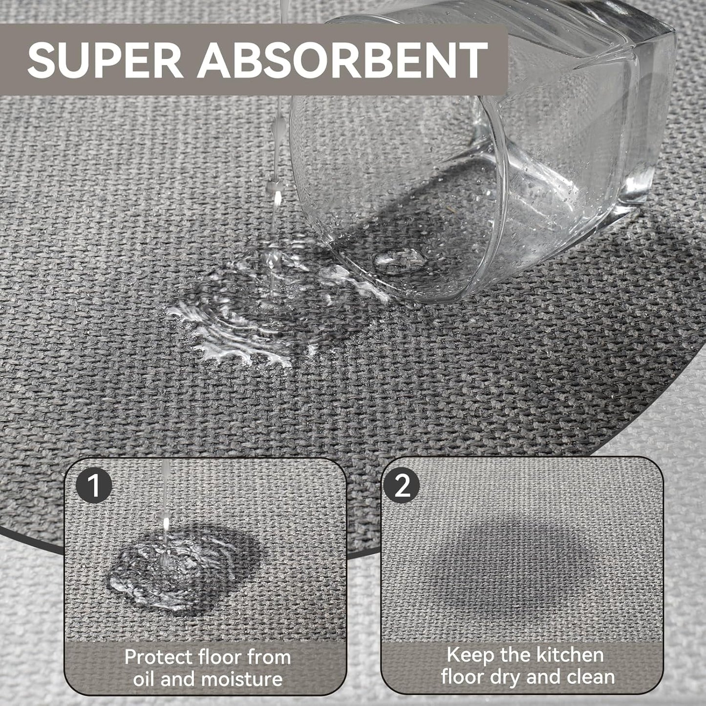 Kitchen Mat Set of 2 PCS, Kitchen Mats for Floor, Linen-Look Woven Absorbent Kitchen Runner Rugs Non Slip Washable Comfort Standing Mats for Kitchen, Front of Sink