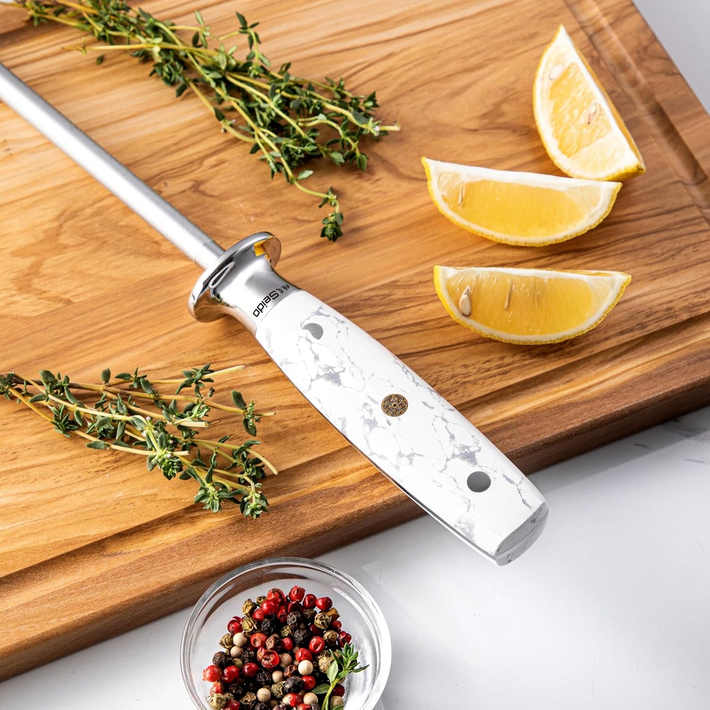 Takoizu 8-Inch Sharpening Rod – Diamond-Coated, Long-Lasting Knife Sharpener, White Turquoise Handle