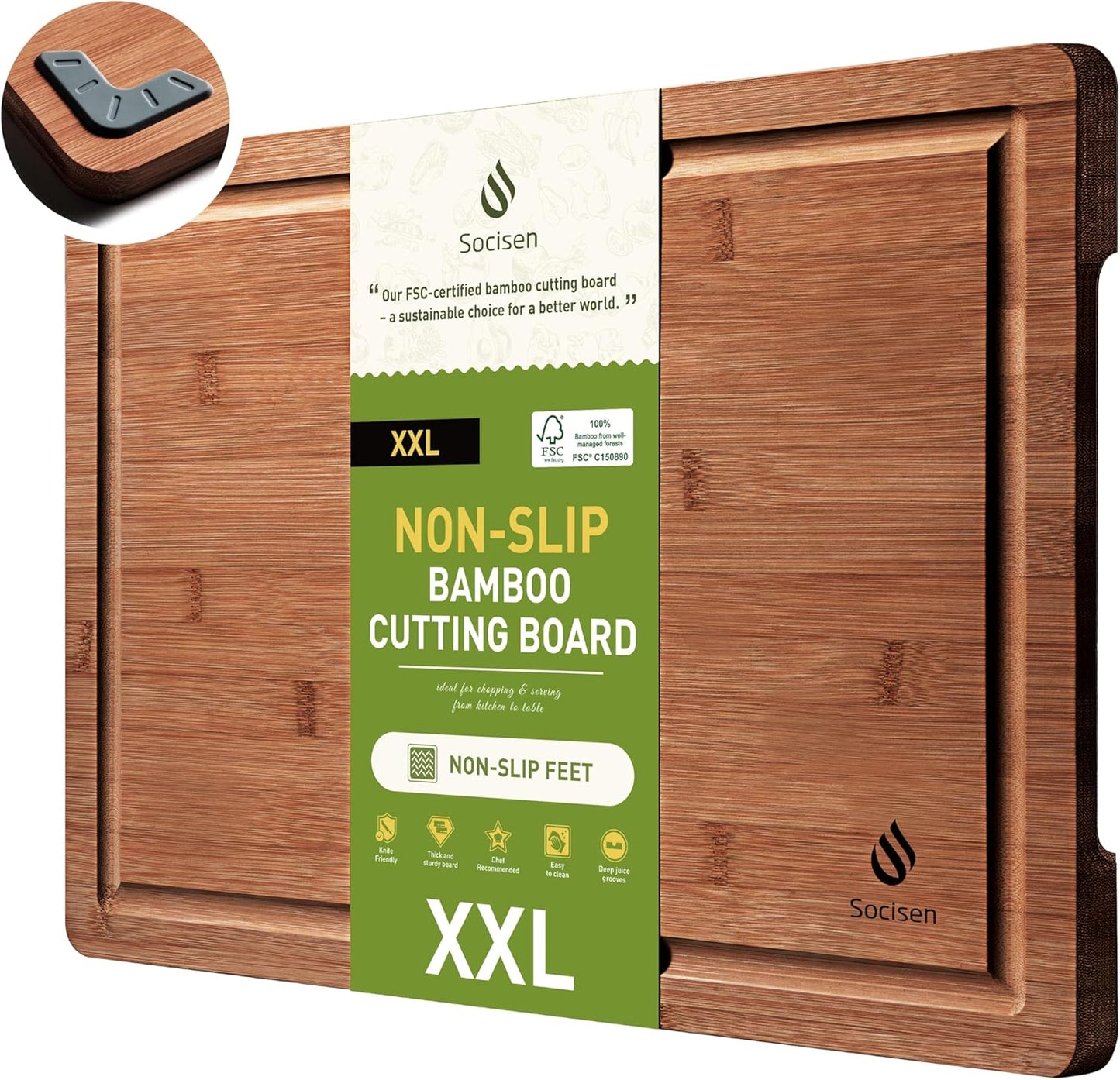Extra Large Bamboo Cutting Board with Non Slip Feet and Over Sink Butcher Block Chopping Board Nice Solid Thick Wooden Juice Groove Big Xl XXl xlarge Best Hardwood Kitchen Counter Organic