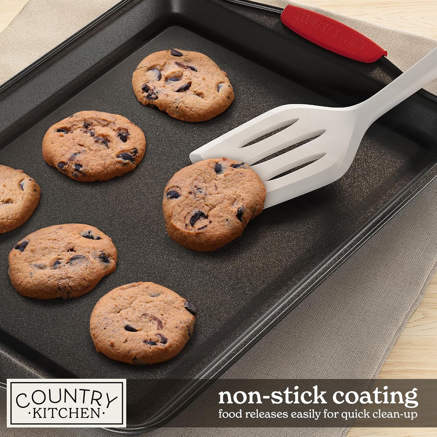 Country Kitchen Nonstick Stackable Bakeware Set - Heavy Duty, Durable, Easy Release Baking Set, Red, 10 Pcs