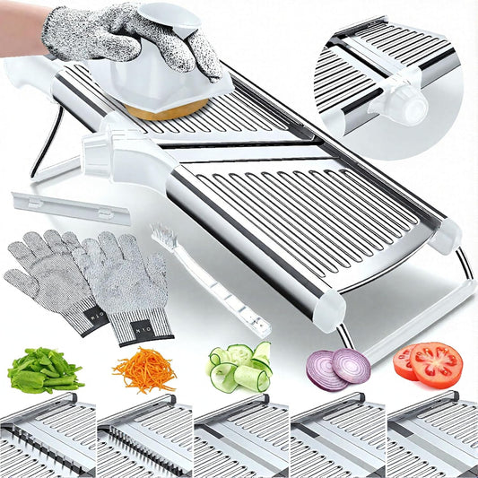 Gramercy Adjustable Mandoline Food Slicer, Mandoline Slicer for Kitchen, Mandolin, Potato, Tomato, Carrot, Vegetable, Fruit and Onion Cutter - Stainless Steel - INCLUDING 1 Pair Cut-Resistant Gloves