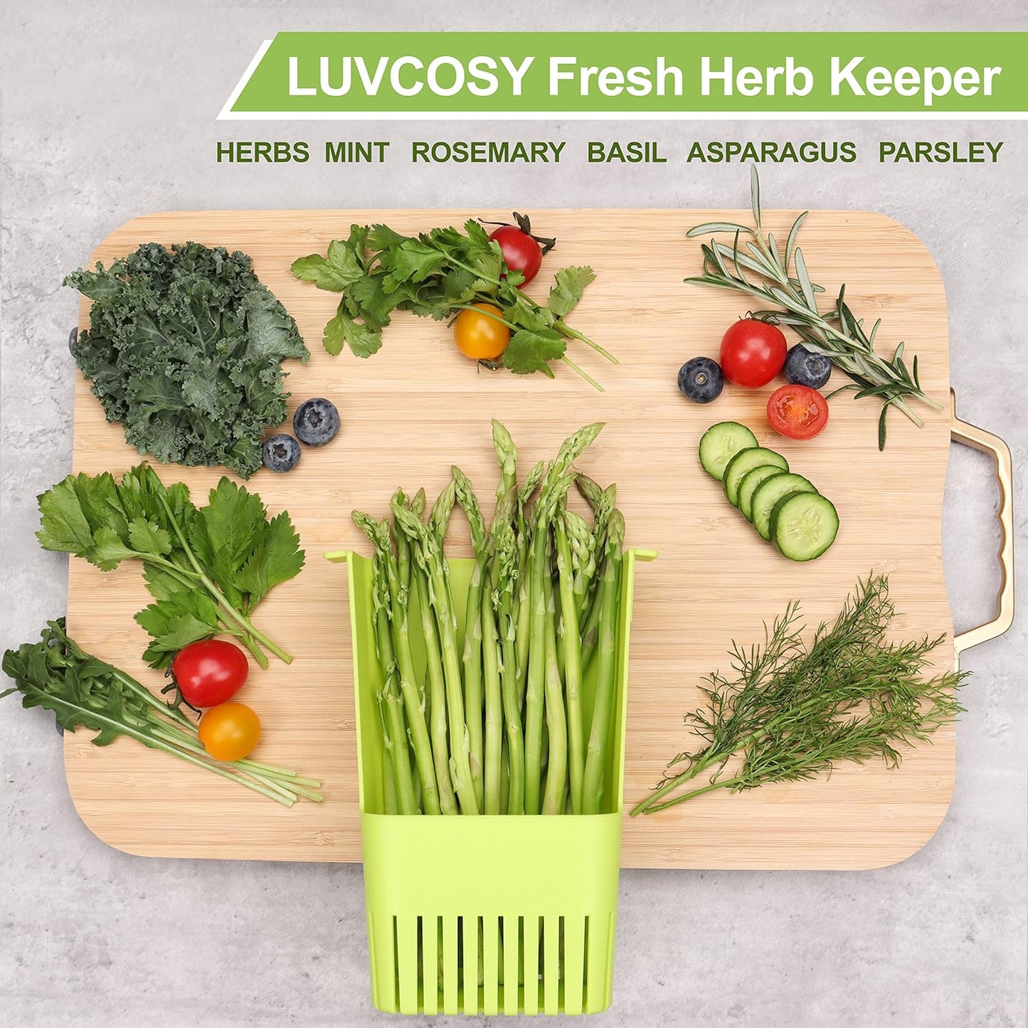 Fresh Herb Keeper for Refrigerator, Clear BPA-Free Herb Saver, Storage Container for Cilantro, Parsley, Thyme, Mint & Asparagus, Preserver Keeps Fresh Herbs for 3 Times Longer, Green & Orange