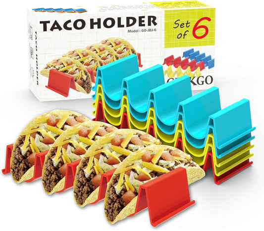 Ginkgo Taco Holder Stand Set of 6, Colorful Taco Plates Tray Rack for Holiday Gift, Party, Christmas and New Year, Taco Tuesday Decorations