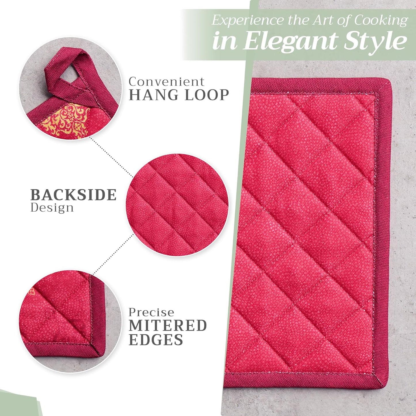 Maison d' Hermine Pot Holders 100% Cotton Heat Resistant Potholders 8" x 8" Hot Pads with Loop BBQ, Cooking, Baking, Grilling, Kitchen, Handling Hot Pans (Pack of 1, Versailles)