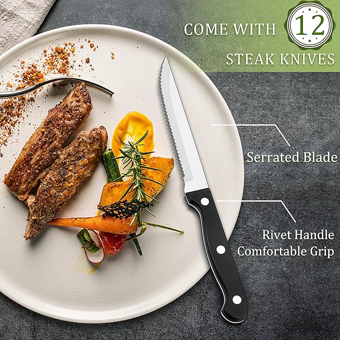 HaWare Silverware Set with Steak Knives, 72-Piece Stainless Steel Cutlery Set, Classic Flatware Set for 12, Mirror Polished Eating Utensils Tableware, Include Knives, Forks, Spoons, Dishwasher Safe