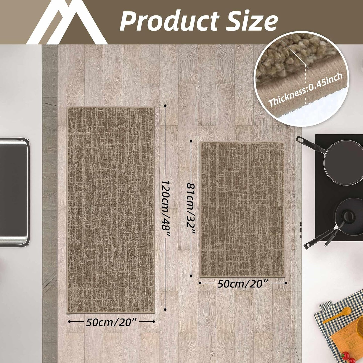 COSY HOMEER Kitchen Rugs 20"x32"+20"x48" Absorbent Soft Kitchen Mats for Floor Non Slip Kitchen Runner Rug Polyester Washable Kitchen Floor Mats for Sink Mat,Hallway,Laundry,Taupe