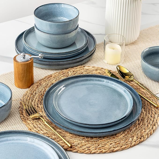 AmorArc Stoneware Dinnerware Sets for 6,Round Reactive Glaze Ceramic Plates and Bowls Set,Highly Scratch Resistant | Dishwasher & Microwave Safe Dishes Set,Service for 6 (18pc)