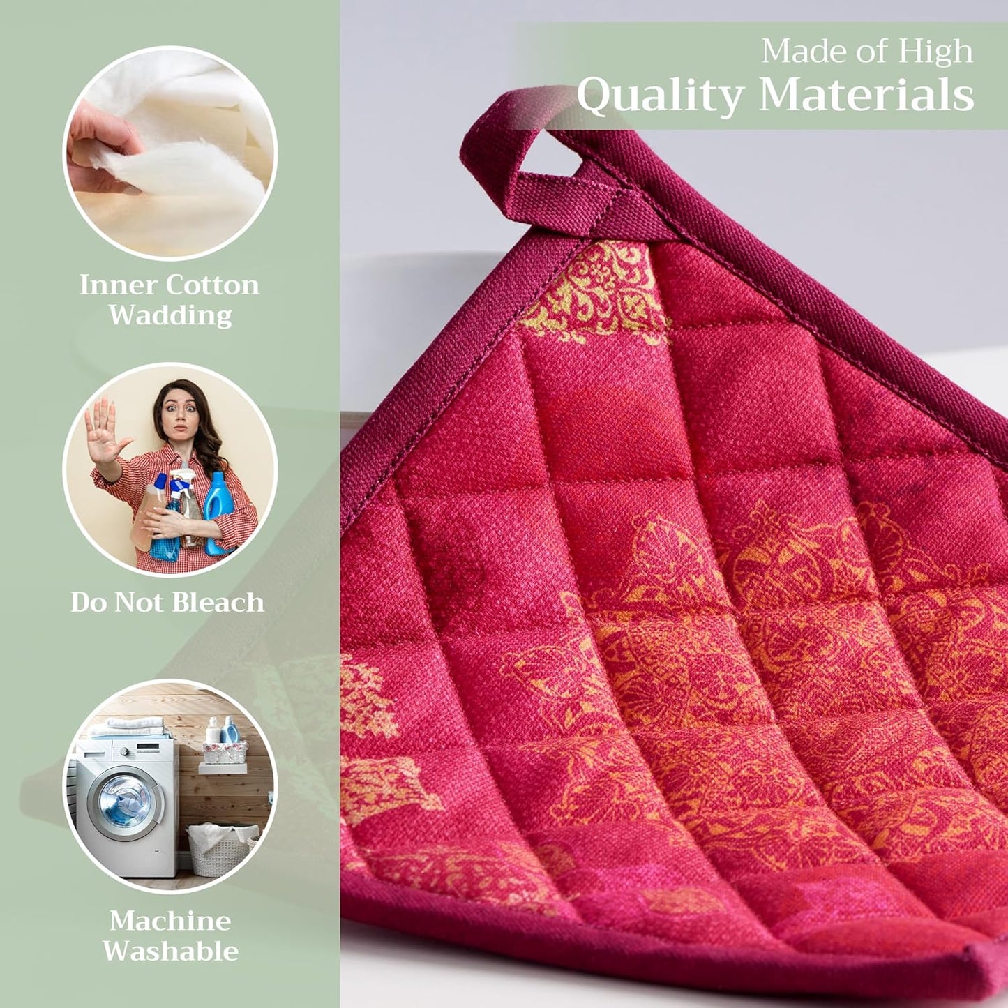 Maison d' Hermine Pot Holders Set 100% Cotton Heat Resistant Potholders 8" x 8" Hot Pads with Loop BBQ, Cooking, Baking, Grilling, Kitchen, Handling Hot Pans (Pack of 2, Versailles)