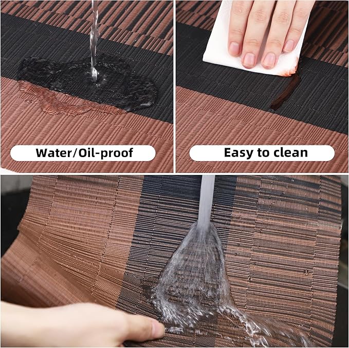 Dark Brown Placemats Set of 6-Durable PVC Vinyl Woven Place Mats for Dining Table Heat Resistant Non-Slip Washable Indoor/Outdoor Table Mats 12 x 17 inch