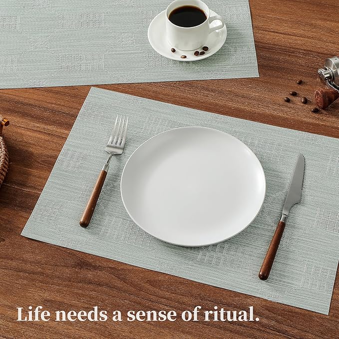 Leetaltree Mint Cream Placemats Set of 4 - Heat Resistant Non-Slip Place mats for Dining Table, Washable Durable PVC Vinyl Woven Table Mats（Mint Cream, 4）