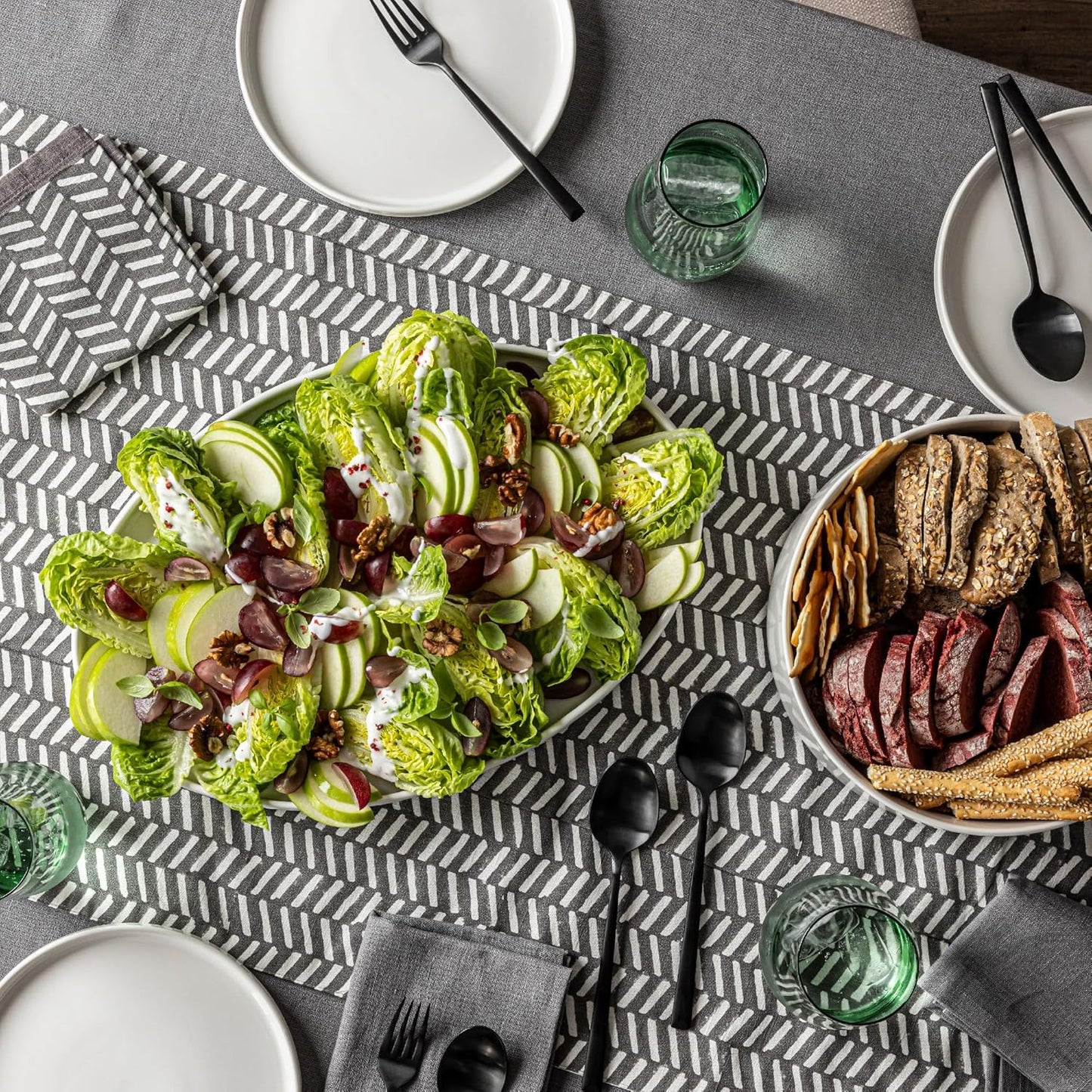 over&back Stackable Stoneware Serving Platter - Elegant 1-Piece Oval Serving Platter to Complete Your Kitchen Set - Perfect for Appetizers, Desserts, and More - 16" L x 11" W - Glossy White