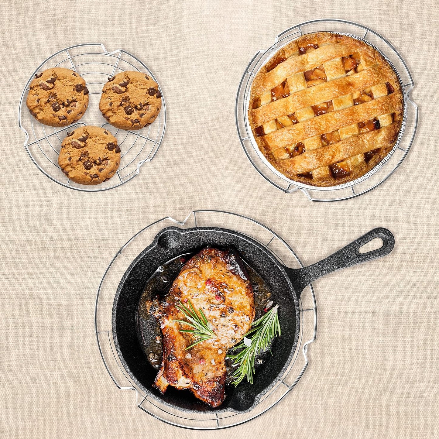 KITCHENATICS Round Cooling Racks for Cooking & Baking, Stainless Steel Steamer Rack, Canning Rack, Cake Cooling Rack - Circle Wire Cooling Rack for Air Fryer, Instapot, Cake Pans - 3PC 7.5", 9", 10.5"