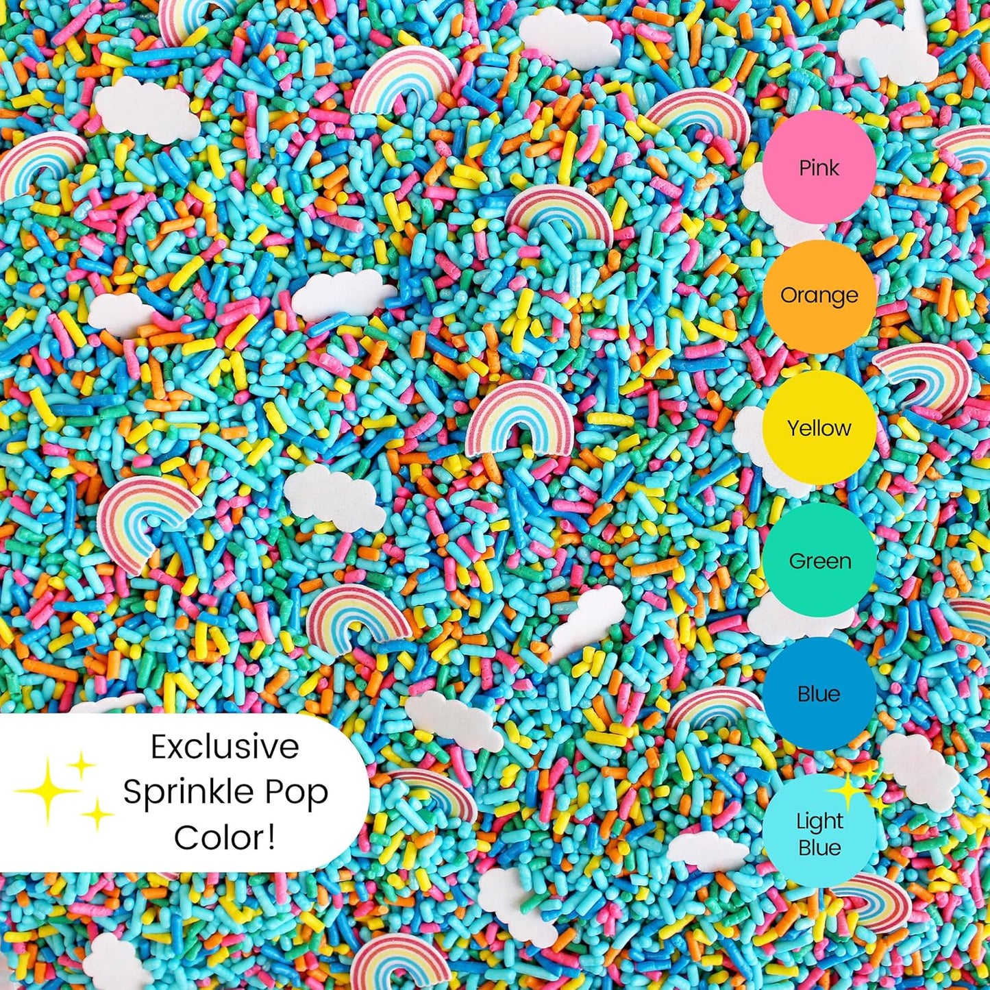 Sprinkle Pop You're My Rainbow Sprinkle Mix| Rainbow Sprinkles Heavy on Blue Jimmies with ~10 Rainbow and Clouds Wafer Papers| Birthday Sprinkles Made in USA for Decorating Cake Cupcakes Cookie, 2oz