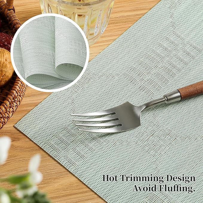 Leetaltree Mint Cream Placemats Set of 6 - Heat Resistant Non-Slip Place mats for Dining Table, Washable Durable PVC Vinyl Woven Table Mats（Mint Cream, 6）
