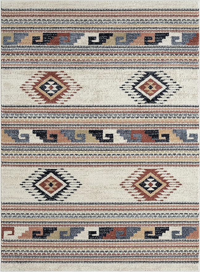 Abani Multicolor Southwestern Design 5'3" x 7'6" (5x8) Area Rug - Non-Shed Orange, Grey & Beige Tribal Pattern Dining Room Carpet Rugs