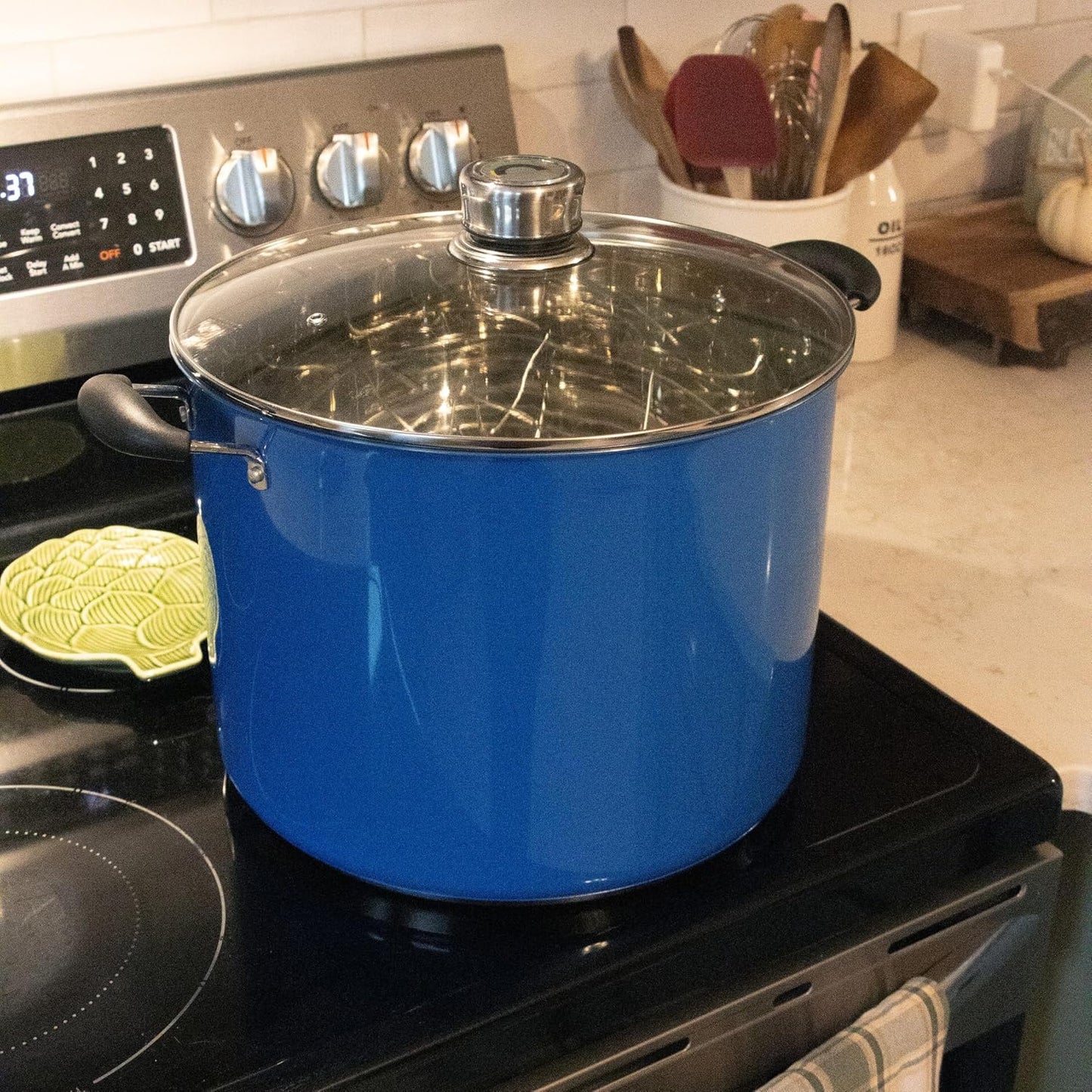 Lehman's 21.5-Quart Water Bath Canner with Pressure Gauge, Durable Stainless Steel Stockpot for Home Canning and Preserving, Blue