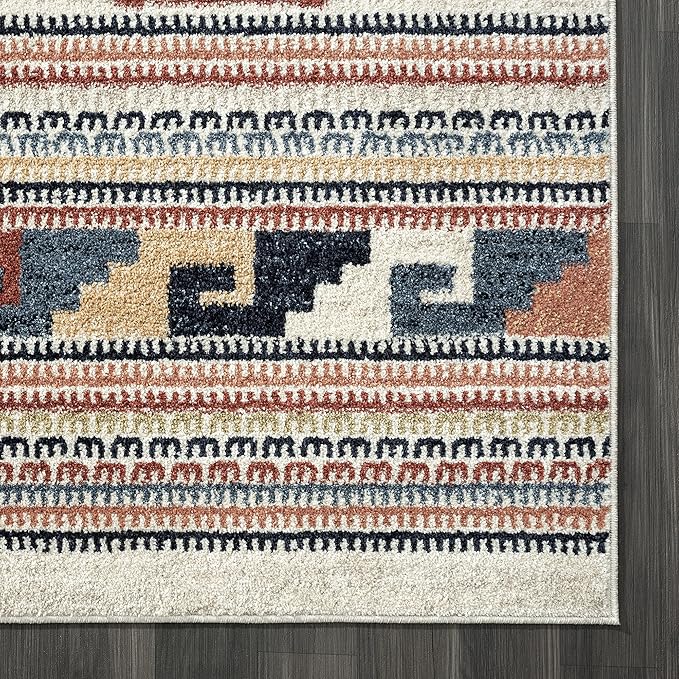 Abani Multicolor Southwestern Design 2'6" x 6' (3x6) Area Rug - Non-Shed Orange, Grey & Beige Tribal Pattern Dining Room Carpet Rugs